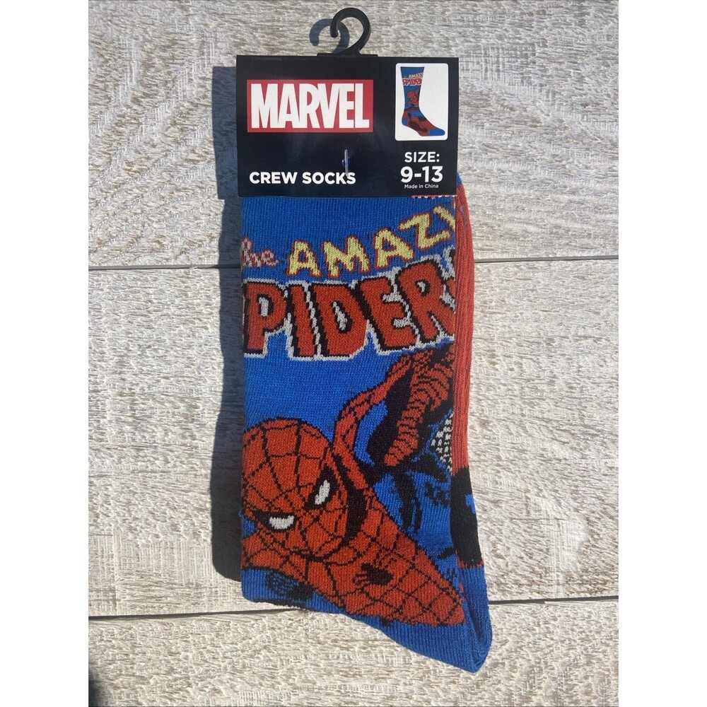 Spiderman Crew Socks Shoe Size 9 - 13: Marvel, 1 Pair Polyester Blend, New #D093